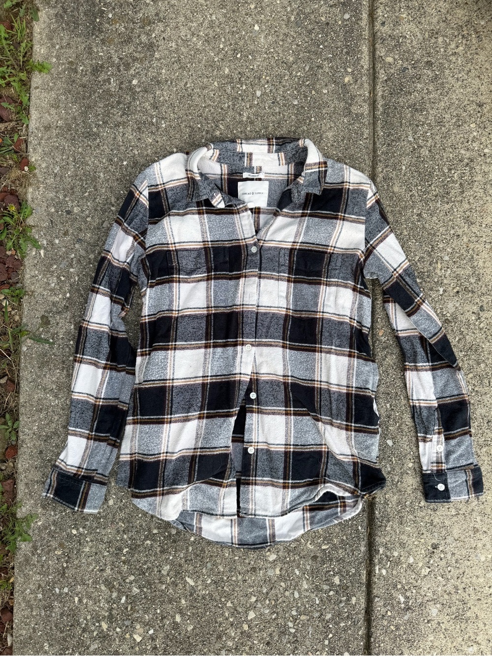 Thread & Supply Black, White & Brown Plaid Button-Down Shirt